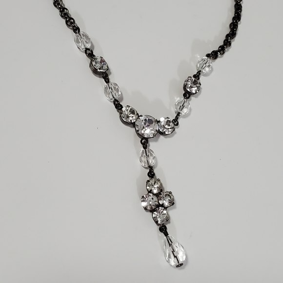 Vintage Style silver rhinestone choker necklace beads 16" - Picture 3 of 5